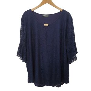 ❤ ASHLEY - NAVY BLUE LACE - 3/4 SLEEVE TOP -  SIZE XXXL